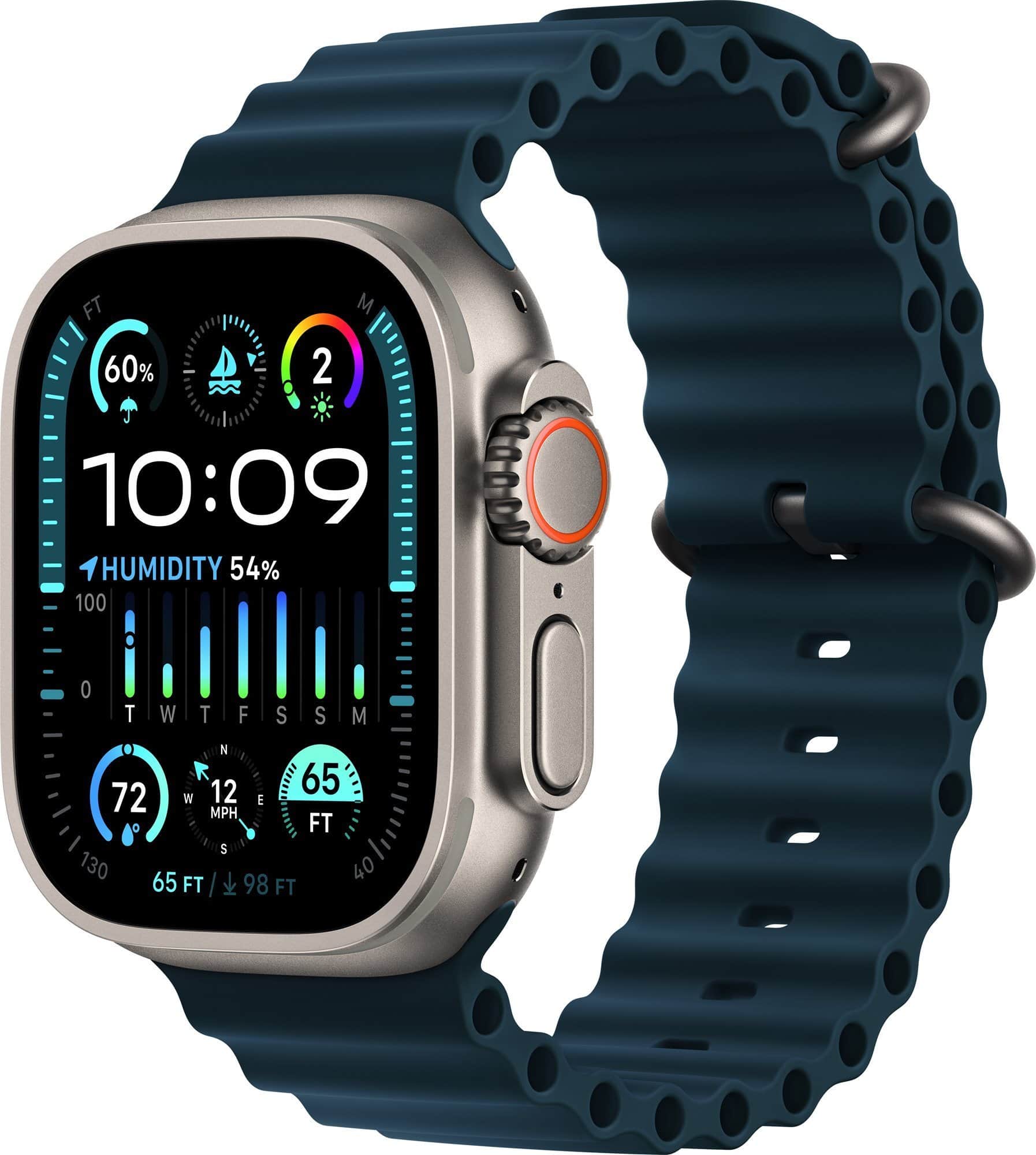 Apple Watch Ultra 2 49mm titanové pouzdro s modrým oceánským řemínkem