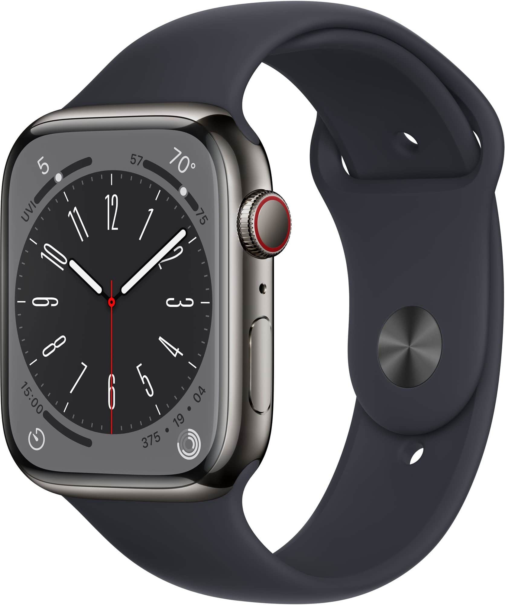 Apple Watch Series 8 45mm Cellular Grafitový nerez s temně inkoustovým sportovním řemínkem